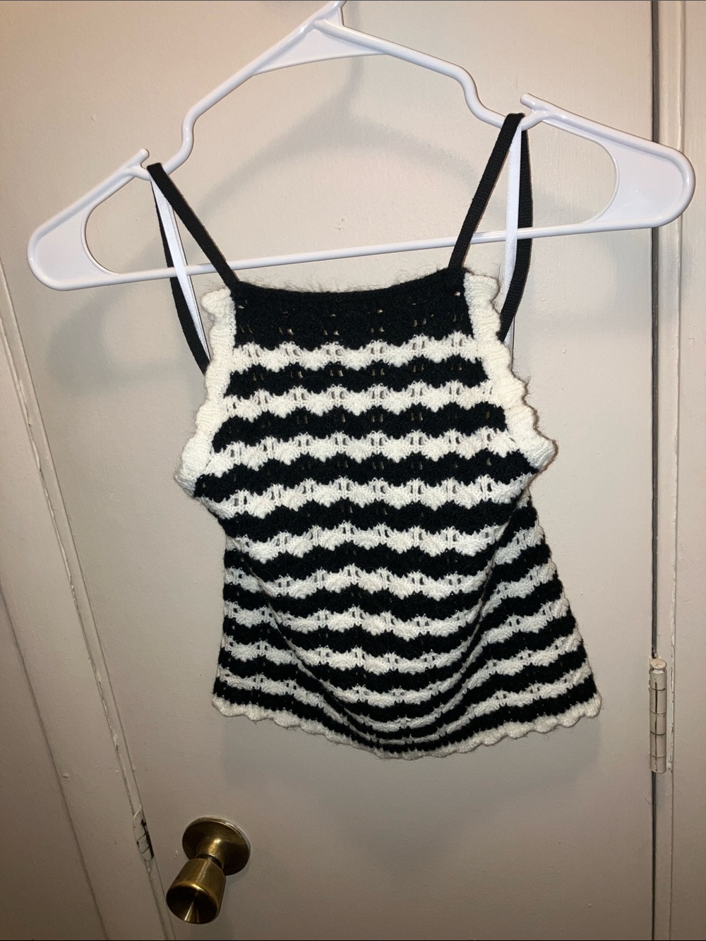 Rebellion Black and White Striped Knit Scoop Tank Medium